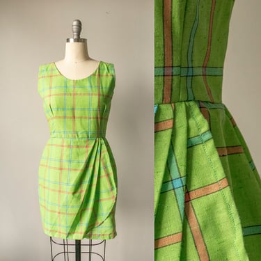 1960s Mini Dress Cotton Plaid S 