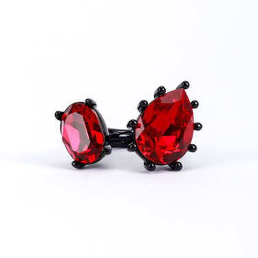 Enamel Ruby Crystal Open Ring