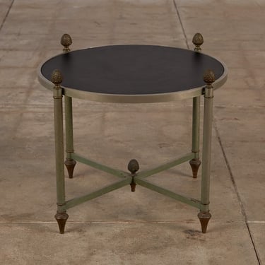 Maison Jansen Bronze Side Table with Leather Top 