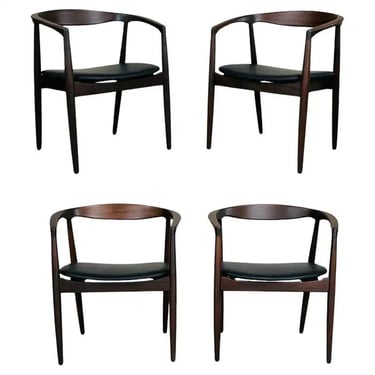 Set Of 4 Kai Kristiansen Round Teak Troja Armchairs 