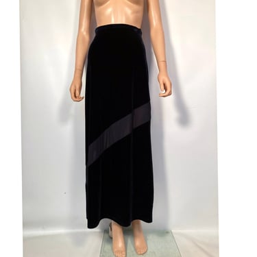 Vintage 90s Black Velvet Maxi Skirt With Mesh Panel Size S 29 Waist 