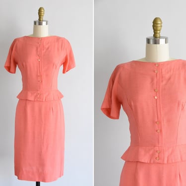 50s Island Punch dress/ vintage 1950s coral dress/ DressTown wiggle sundress 