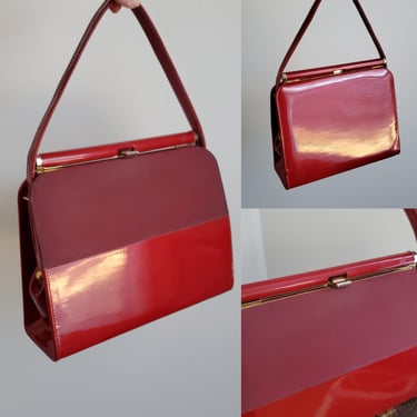 1960s Cherry Red Patent Purse with Suede Detail - 60s Handbags - 60s Mod Accessories 