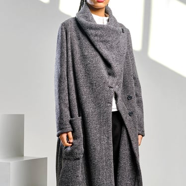 Shawl Collar Wool Blend Tweed Coat