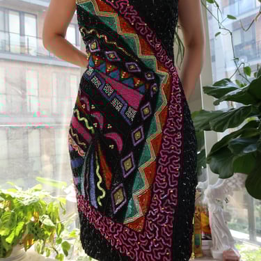 Vintage Leslie Fay 100% Silk Beaded Strapless Mini Dress – Art Deco Pop