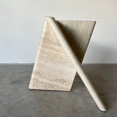 Postmodern Faux Travertine Marble Geometric Laminate Side Table Base 