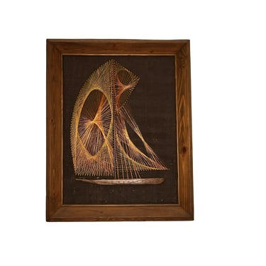 1970s Vintage Sailboat Copper Wire String Art, Framed Mid Century Nautical Wall Art, Sailing Ship Boat Wall Hanging Retro Vintage Home Decor 