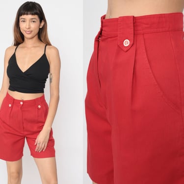 90s Trouser Shorts Red Pleated Preppy Shorts High Waisted Baggy Mom Shorts Plain Simple Vintage 1990s Small 4 