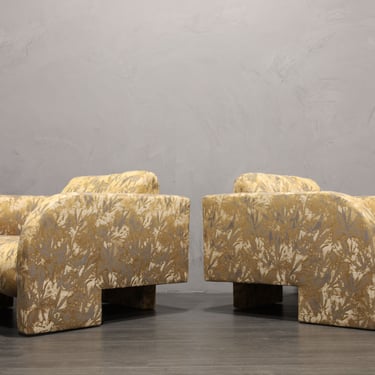 Vladimir Kagan Deco Lounge Chairs in Parisian Fabric