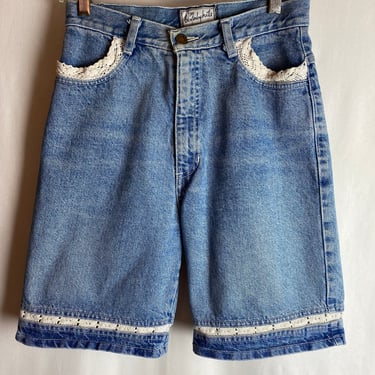 90’s Hollywood denim company Denim & lace shorts Y2k trendy faded mom jeans style XX SM or girls size 