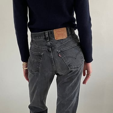 80s Levis 505 soft faded black jeans / vintage high waisted zipper fly black fade Levis 505 jeans USA | 27 x 30 