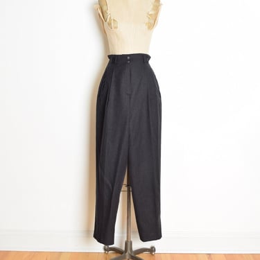 vintage 80s pants charcoal gray wool high waisted pleated trousers clothing M 