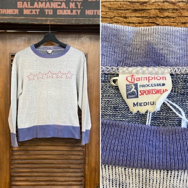 Vintage 1950’s “Champion” Label Star Design Knit Sweatshirt Top, 50’s Vintage Clothing 