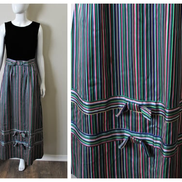 60s Holiday Dress / NOS Vintage 1960s Velvet sleeveless bodice striped skirt J. Harlan Bows Empire Maxi Dress Audrey Hepburn // US 4 6 Small 