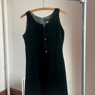 60’s vintage emerald green velvet mini dress with cut outs and light refracting buttons 