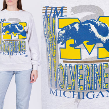 90s University of Michigan Wolverines Champion Sweatshirt - Unisex Small | Vintage Heather Grey Collegiate Sports Graphic Pullover 