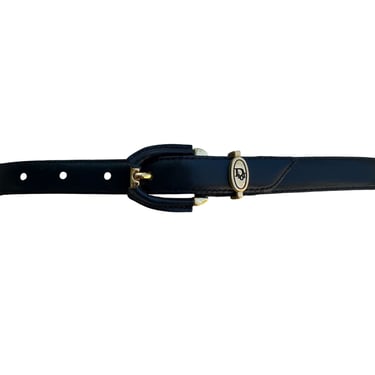 Christian Dior Vintage Navy Gold Tone Buckle Logo Preppy Skinny Leather Belt L