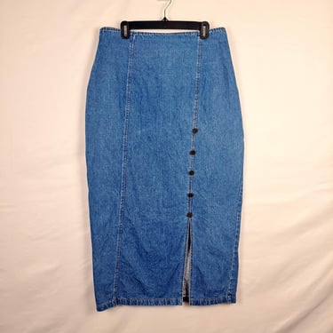 Vintage 90s Long Denim Skirt, Size 32 Waist 