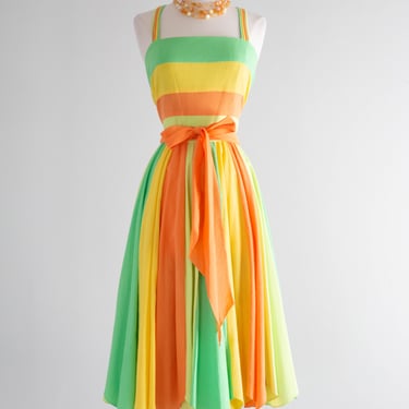 Fabulous 1970's Citrus Color Block Dress / ML