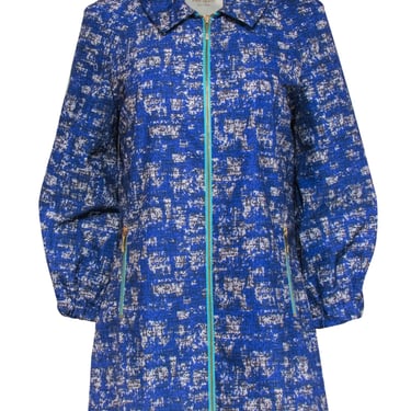 Kate Spade - Blue Print Puff Sleeve Zippered Jacket Sz 4