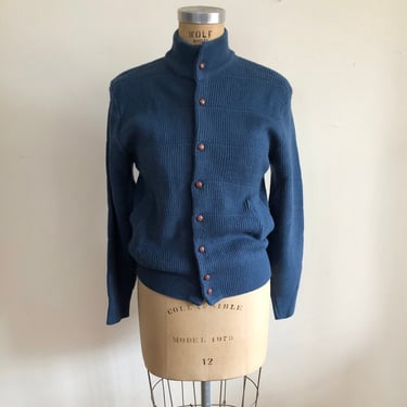 Blue Cardigan with High Neck - 1980s 
