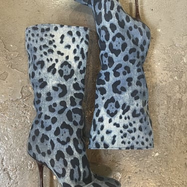 Dolce &amp; Gabbana leopard denim boots