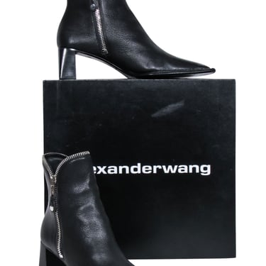 Alexander Wang - Black Leather Silver Zipper Trim Short Boots Sz 9