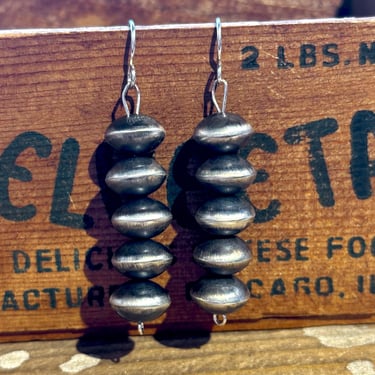 NAVAJO PEARLS Sterling Silver Beaded Earrings | Handcrafted Thomas Nez Navajo Matte Jewelry | Native American, Southwestern | Dangle Drop 