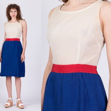 60s Sheer Bodice & Blue Skirt Midi Dress - Medium | Vintage Slip A Line Sleeveless Dress 