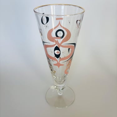 Vintage Libbey Atomic Seville Pink Black and Gold Pilsner Glasses Retro Midcentury Sold Individually 
