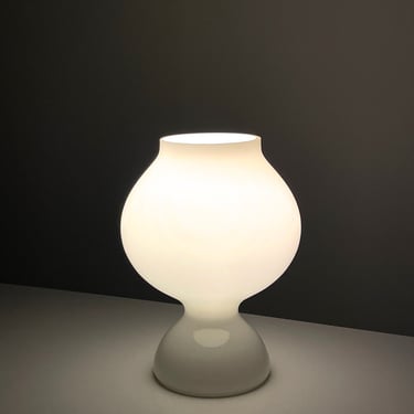 Vintage Mid Century Danish Modern White Cased Glass Table Lamp by Nordisk Solar 1960s 