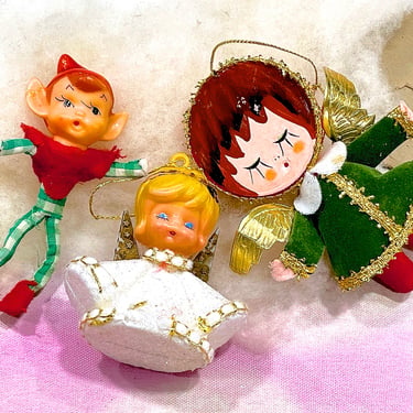 VINTAGE: 3pcs - Angels and Elf - Crafts - Made in Japan - Holiday, Christmas, Xmas 