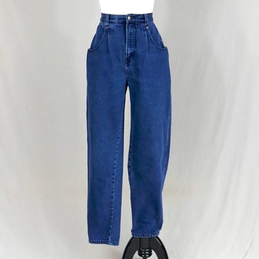 80s Brittania Mom Jeans - 29" waist - Pleated Tapered Blue Denim Pants - High Rise - Vintage 1980s - 30" length 