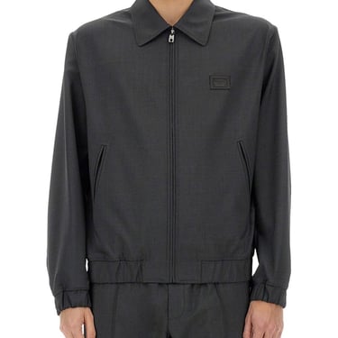 Dolce & Gabbana Men Wool Canvas Jacket With Plaque