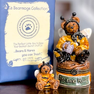 VINTAGE: 1997-8 - Boyds Bears Trinket Box Figurine with Surprise - "Bumble B Bee" - "Bee Mine Hunny" - NIB - Collect - SKU Tub 