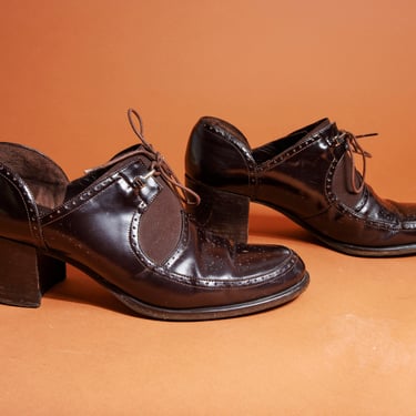 90s Dark Brown Leather School girl Loafers Vintage Collegiate Chunky Heel Italian Loafers 