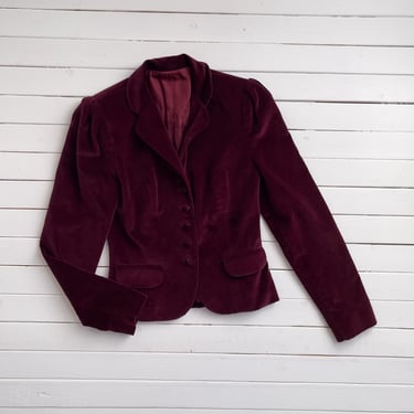 red velvet jacket 70s vintage burgundy cropped blazer 