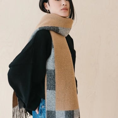 Lambswool Oversized Scarf in Checkerboard Jacquard