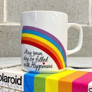 Vintage Rainbow Mug Retro 1980s May Your Day be Filled with Happiness + White Porcelain + Avon Easter 1984 + Coffee or Tea + Kitchen Decor 