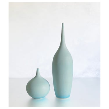 SHIPS NOW - Seconds Sale- 2 Stoneware Bottle Vases in Ice Blue Super Matte by Sara Paloma - handmade studio pottery from California 