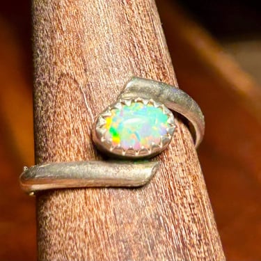 Sterling Silver Opal Ring Vintage Bezel Set Retro Jewelry 