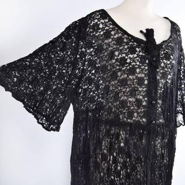 Black Lace LONG DRESS Plus Size 22W 1980's XL Maxi Dress Evening Goth Vintage Sheer Lace Party Gown 