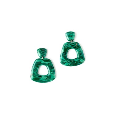 Green Polymer Clay Statement Earrings, Imitation Stone, Lightweight Translucent Resin Jewelry, Hypoallergenic | AGATHA in malachite 