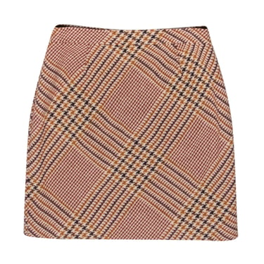 Tory Burch - Cream & Tan Tweed Hounds-Tooth Wool Blend Pencil Skirt Sz 10
