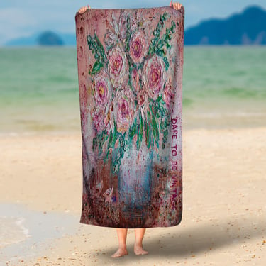 Flowers Art Beach Bathroom Towel ~ Whimsical Flowers ~ Flower Towels ~  Flower Bath Decor ~ Bath Beach Towel ~ Beach House ~Original Art 