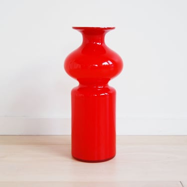 Danish Modern Holmegaard Red Glass Vase Carnaby Per Lutken Made in Denmark 