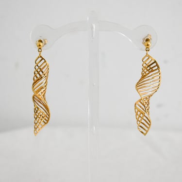 1960s Gold Twist Dangle Pierced Earrings 