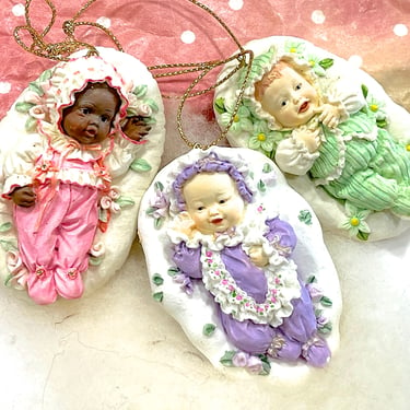 VINTAGE: 1994 - 3pcs - Yolanda Bello Baby Ornaments - Perfect Babies Ornaments, Ashton Drake - Resin Ornaments - SKU 00032190 