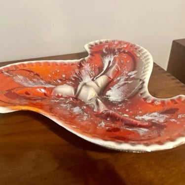 Glazed Ceramic Orange Red MCM Ashtray, Studio Pottery 1970’s 15” Diameter - Free Shipping 