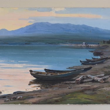 1960's Russian Oil Painting, Vasili Lappet, Lake Zyuratkul 